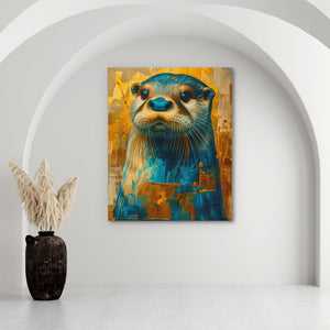 a painting of a sea lion on a white wall