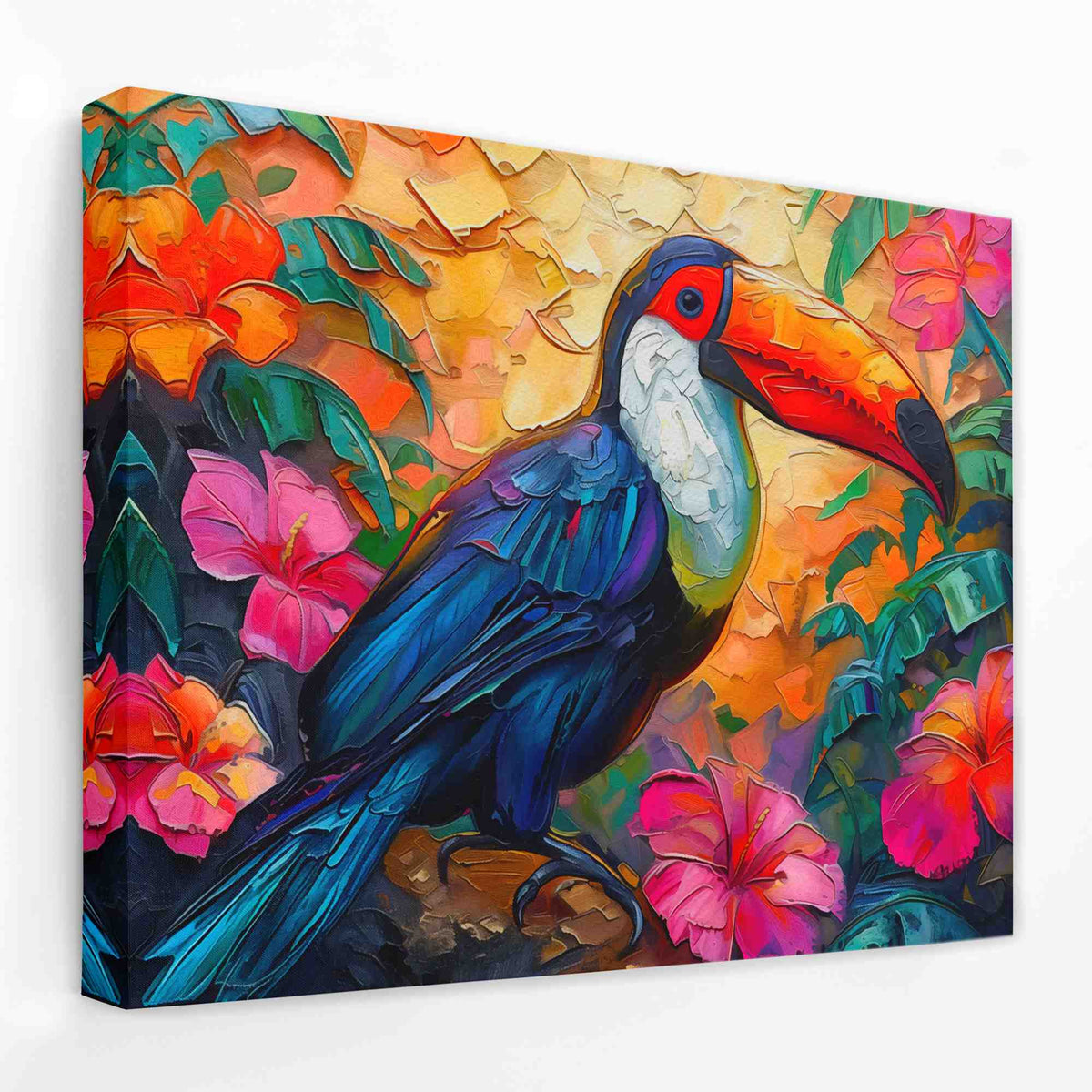a painting of a toucan bird sitting on a branch
