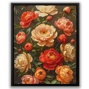 a painting of a bunch of flowers on a black background