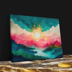 a painting of a colorful sunset on a black background