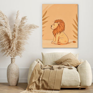 a picture of a lion on a wall above a couch