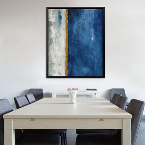 a painting hanging on a wall above a table