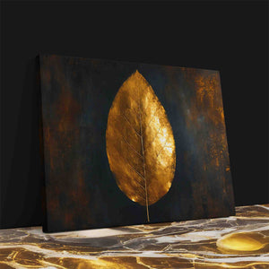 a painting of a gold leaf on a black background