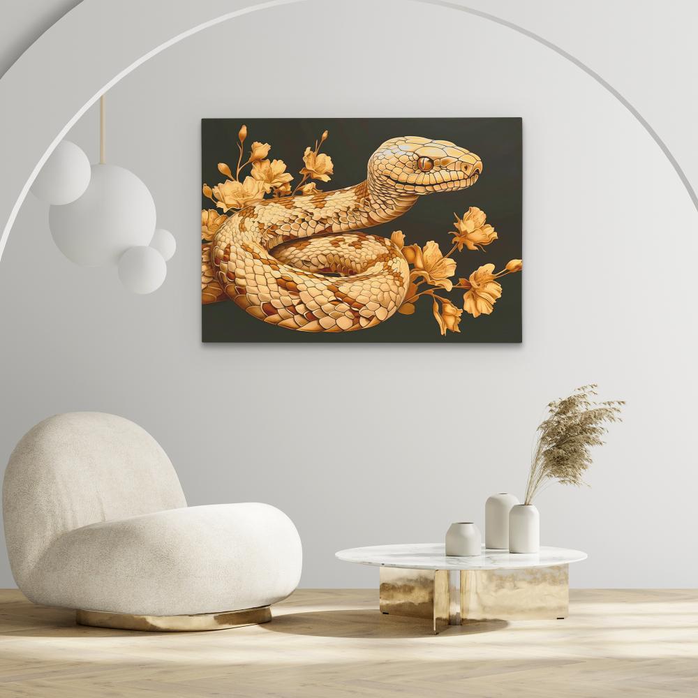 a painting of a snake on a black background