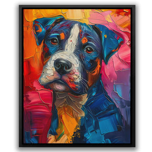 a painting of a dog with a colorful background