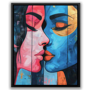 a painting of two women kissing each other