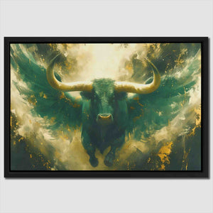 a painting of a bull with large horns