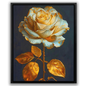 a painting of a yellow rose on a black background