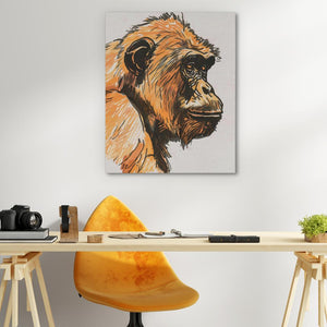 a painting of a monkey on a wall above a desk