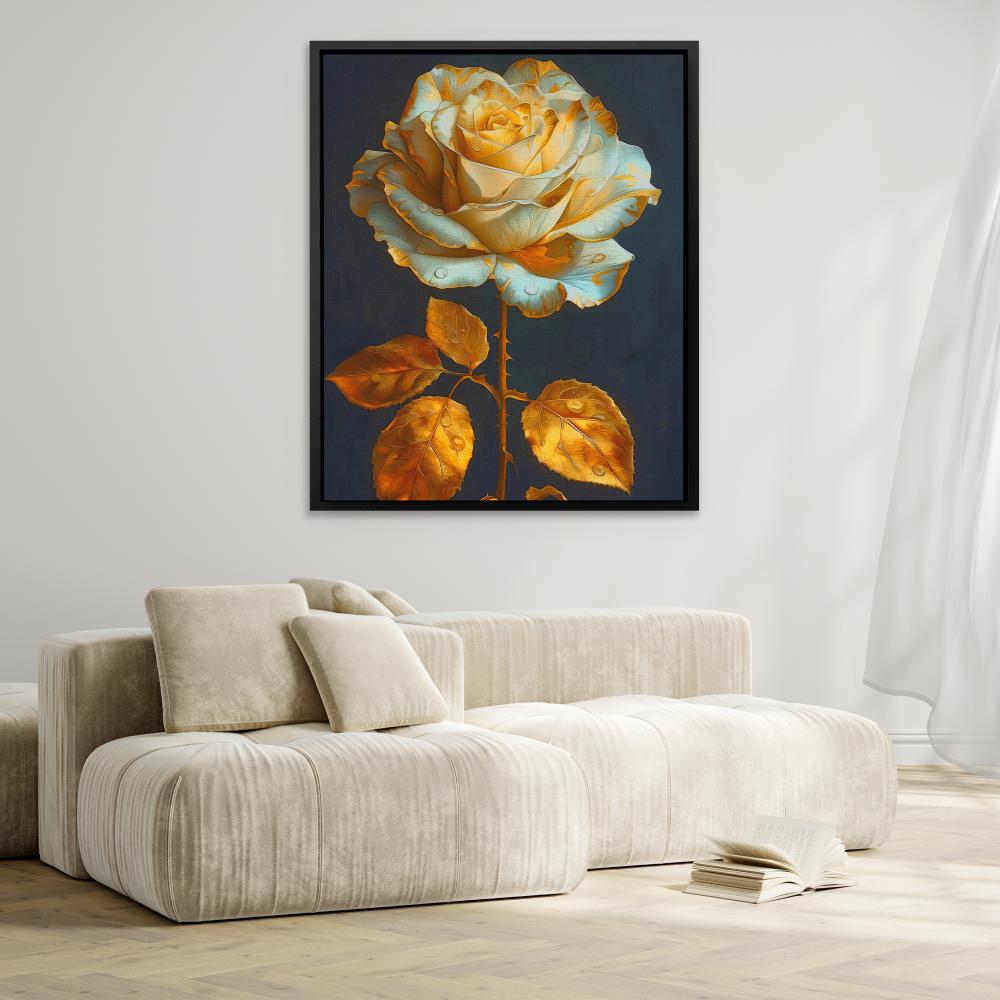 a painting of a yellow rose on a black background