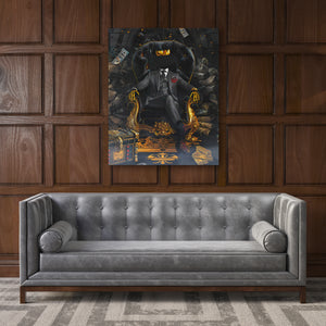 a gray couch sitting in front of a wooden wall