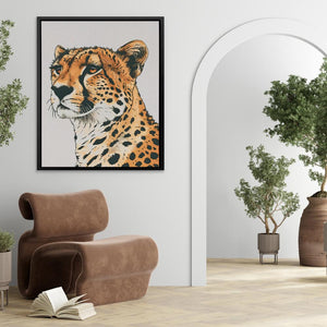 a painting of a leopard in a living room