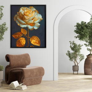 a painting of a yellow rose on a white wall