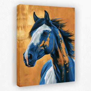 a painting of a horse on a yellow background