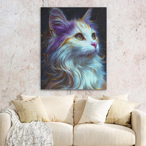 a painting of a cat on a wall above a couch