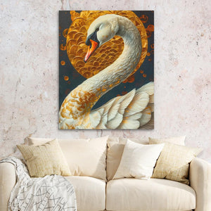 a painting of a swan on a wall above a couch