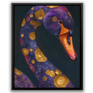 a painting of a purple and yellow swan