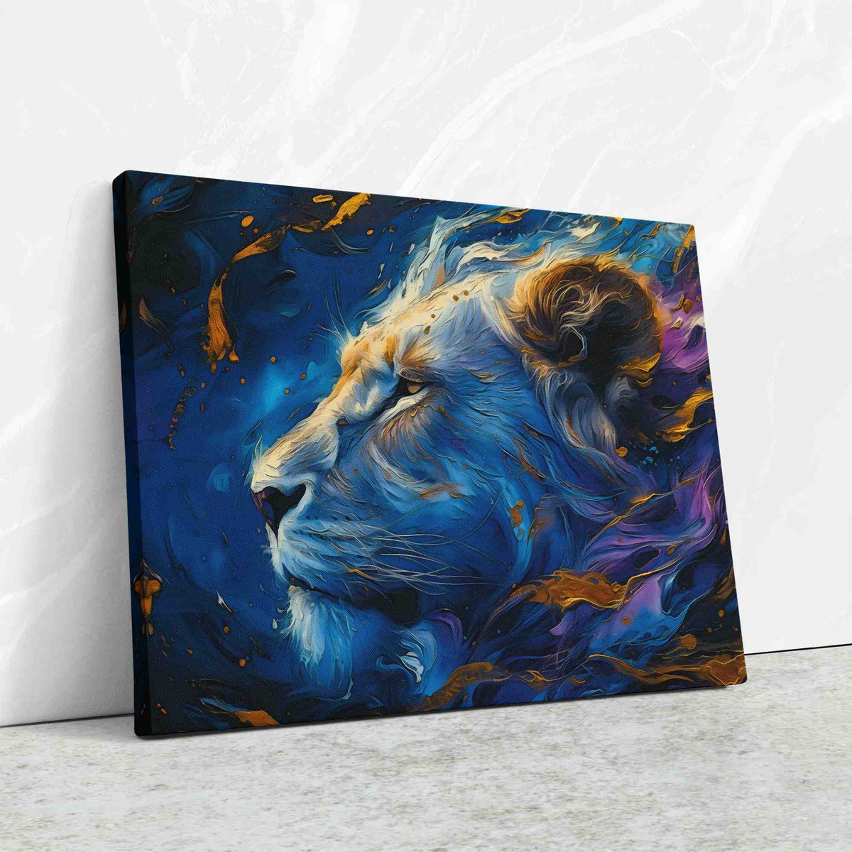 a painting of a lion on a wall