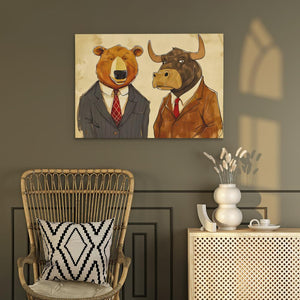 a painting of a bear and a bear wearing suits