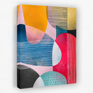 a colorful abstract painting on a white wall