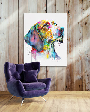 a painting of a dog on a wooden wall