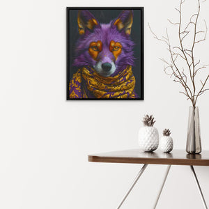 a painting of a purple wolf wearing a scarf