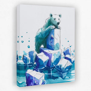 a painting of a polar bear sitting on ice blocks