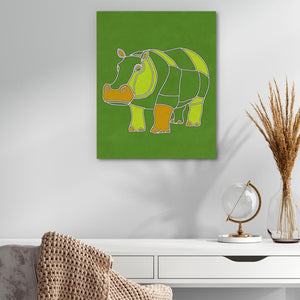 a picture of a rhinoceros on a green background