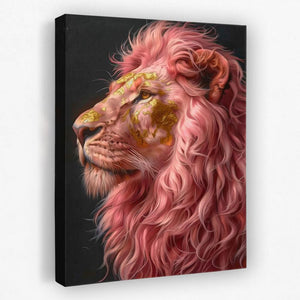 a painting of a lion with pink hair