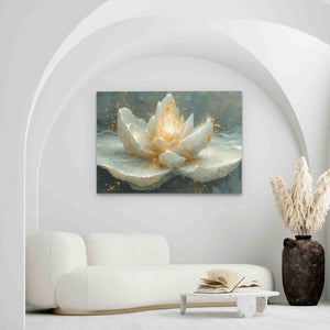 a painting of a white flower on a white wall