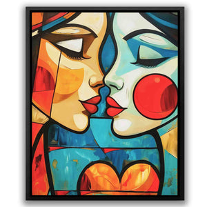 a painting of two women kissing each other