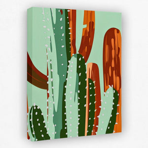 a painting of a cactus on a green background