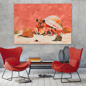 a painting of a crab on a coral background