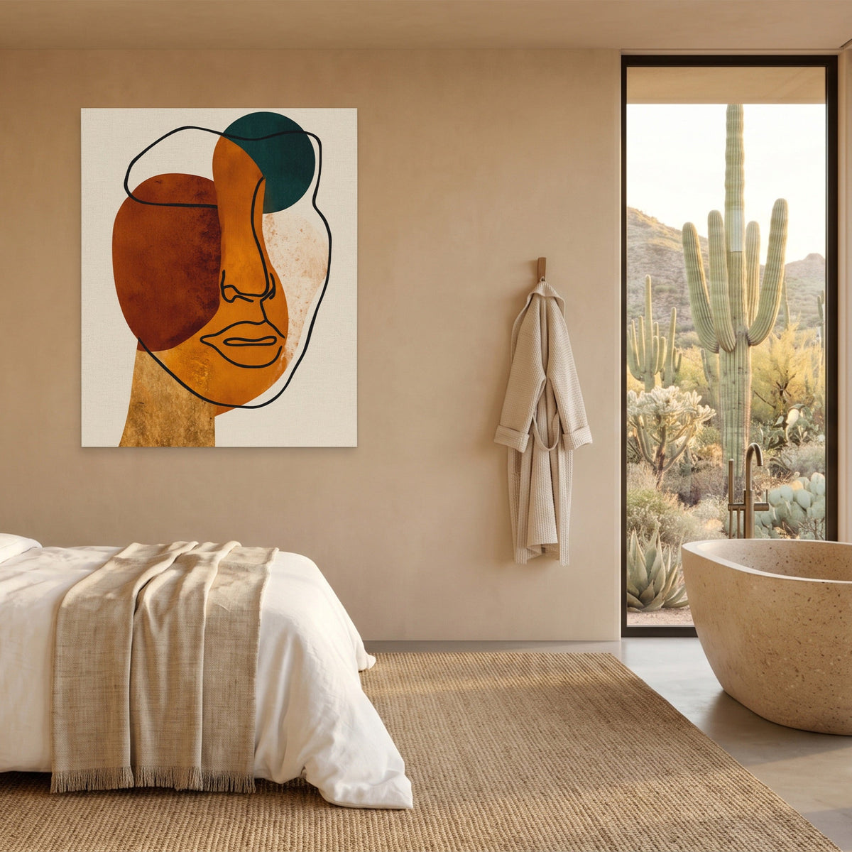 Face Ochre Composition canvas wall art, room view