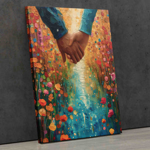 a painting of a couple holding hands