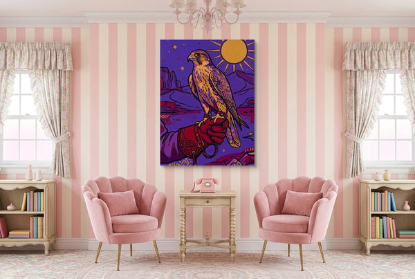 Falcon Over Crimson Dunes in a room