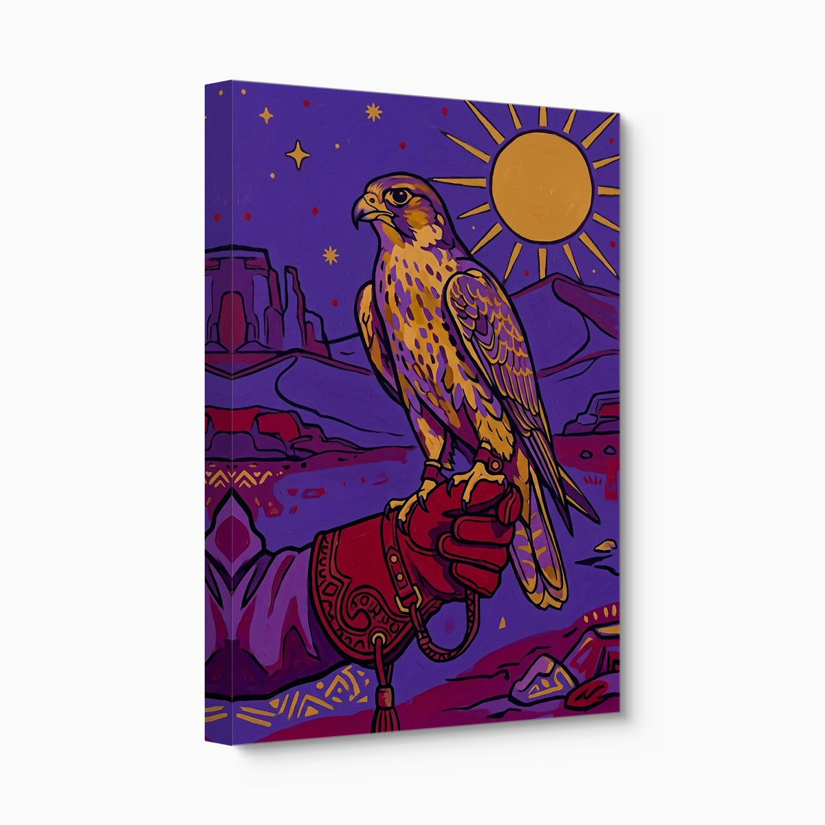 Falcon Over Crimson Dunes — falcon over crimson dunes angled flush print