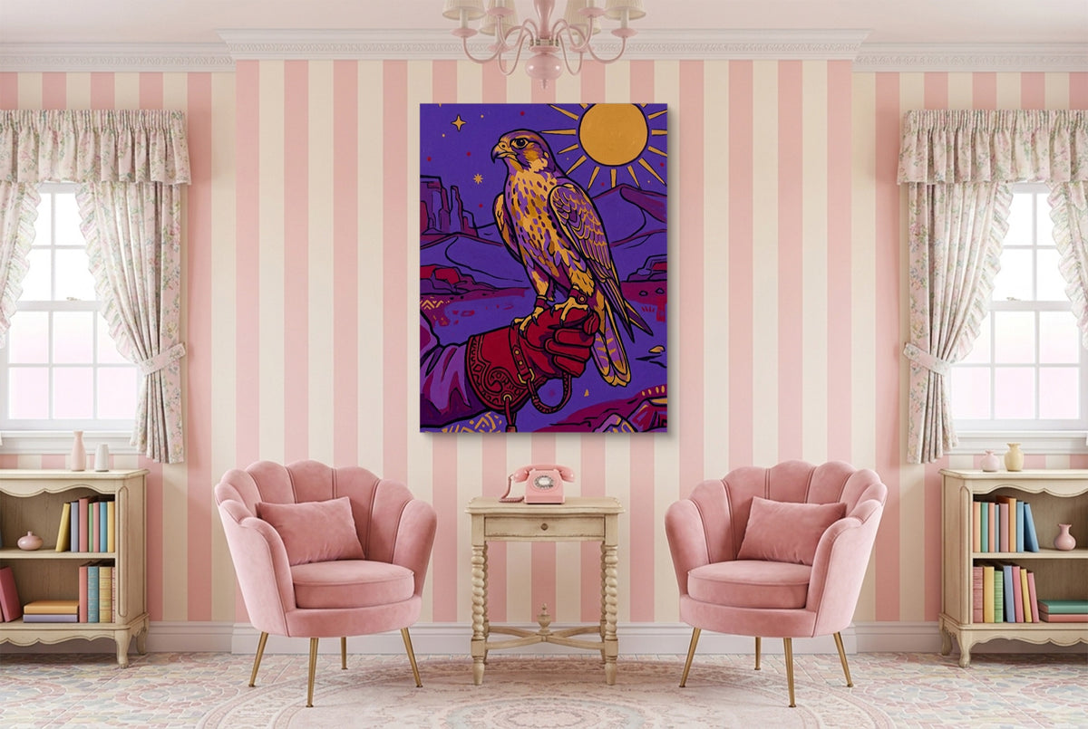 Falcon Over Crimson Dunes — falcon over crimson dunes pink living room interior 1port flush print