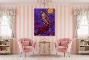 Falcon Over Crimson Dunes — falcon over crimson dunes pink living room interior 1port flush print