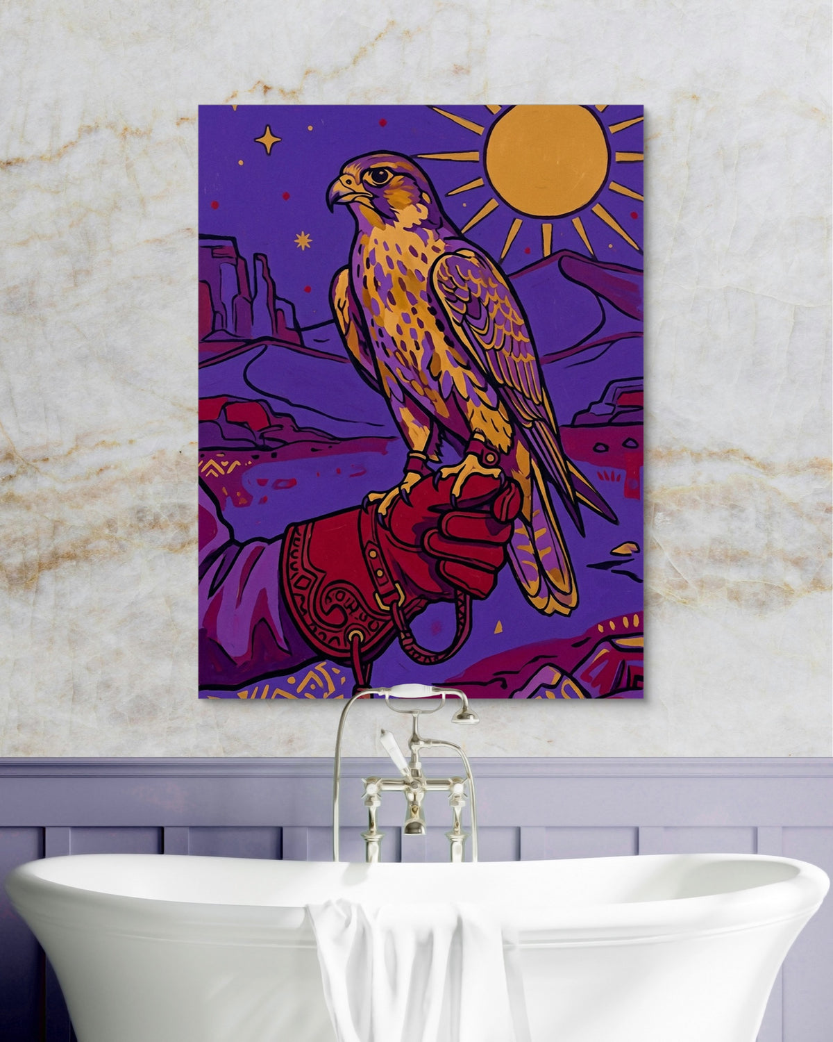 Falcon Over Crimson Dunes — falcon over crimson dunes psd marble purple bath 1port flush print