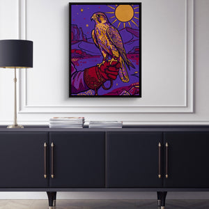 Falcon Over Crimson Dunes — falcon over crimson dunes sq blue cabinet 1port framed black