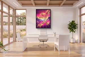 Falcon Retro Sunset — falcon retro sunset office space with desk 3 1port framed black