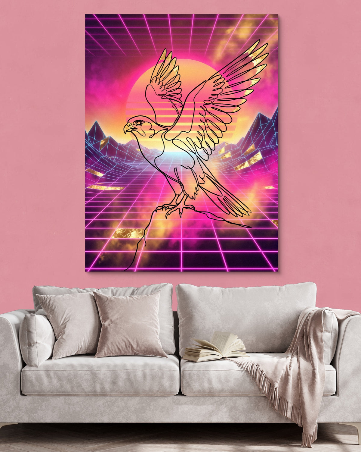 Falcon Retro Sunset — falcon retro sunset psd pink wall pink couch 1port flush print