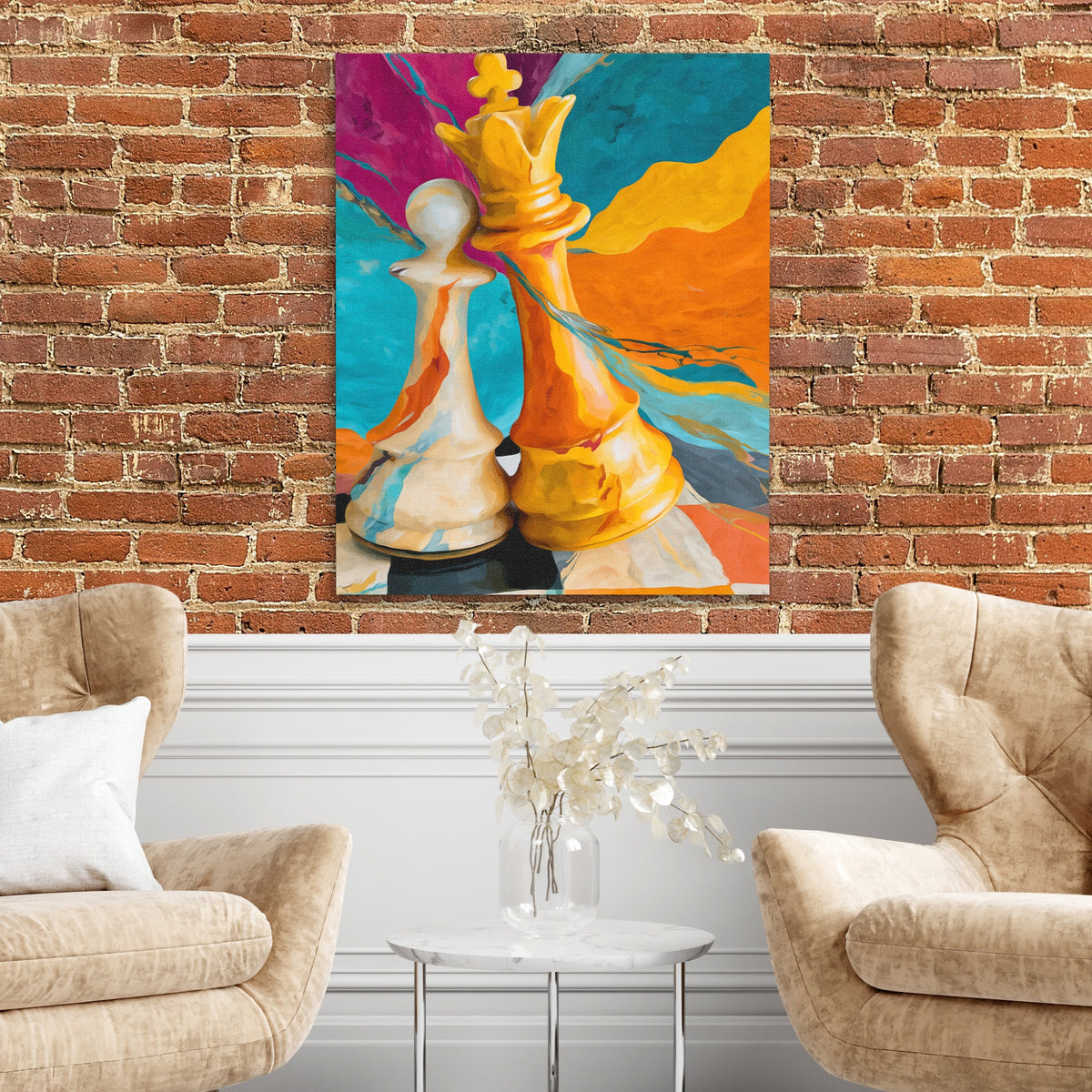 Fallen King Checkmate — Fallen King Checkmate Two Chairs and Brick Wall 318