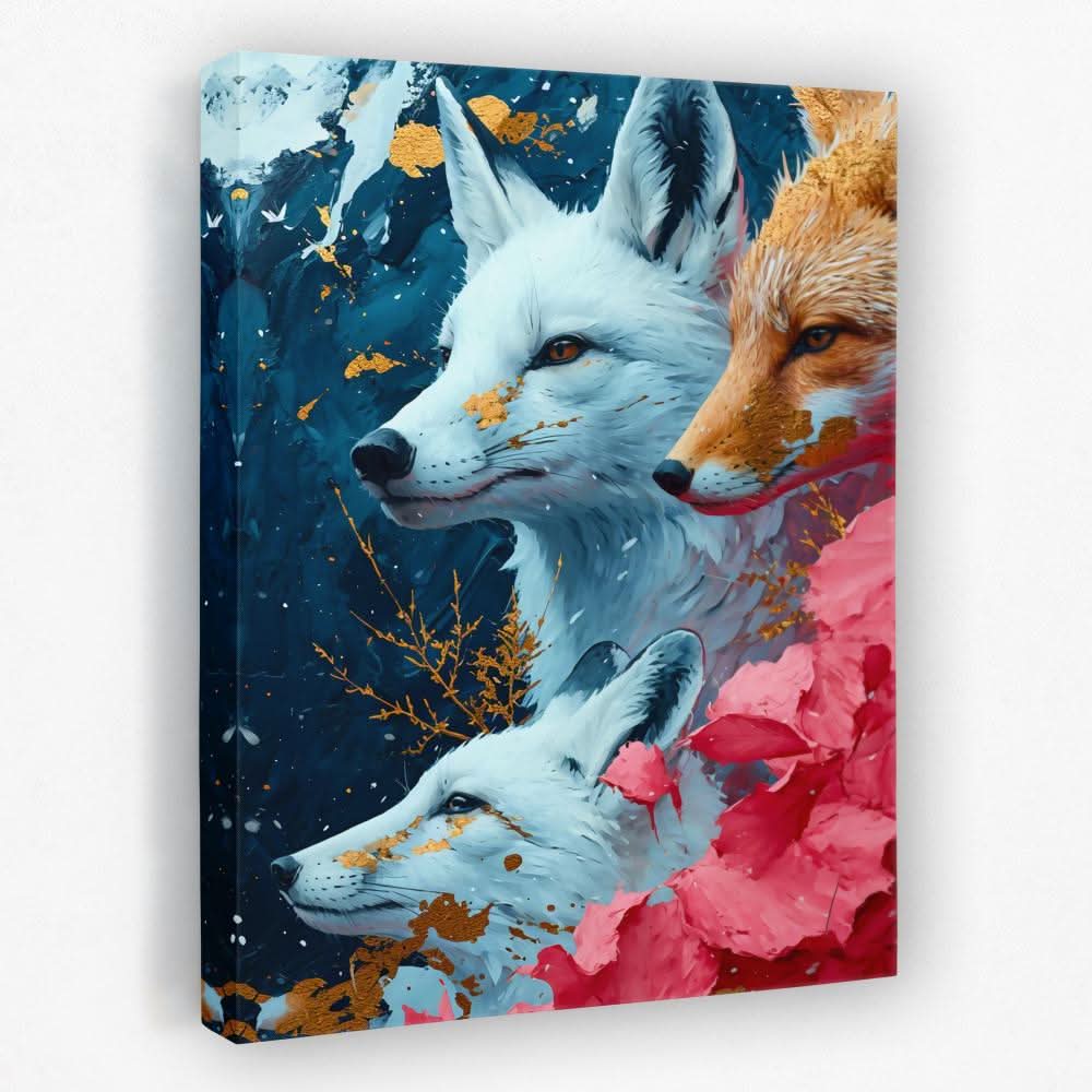 Family of Foxes - Animals Canvas Wall Art