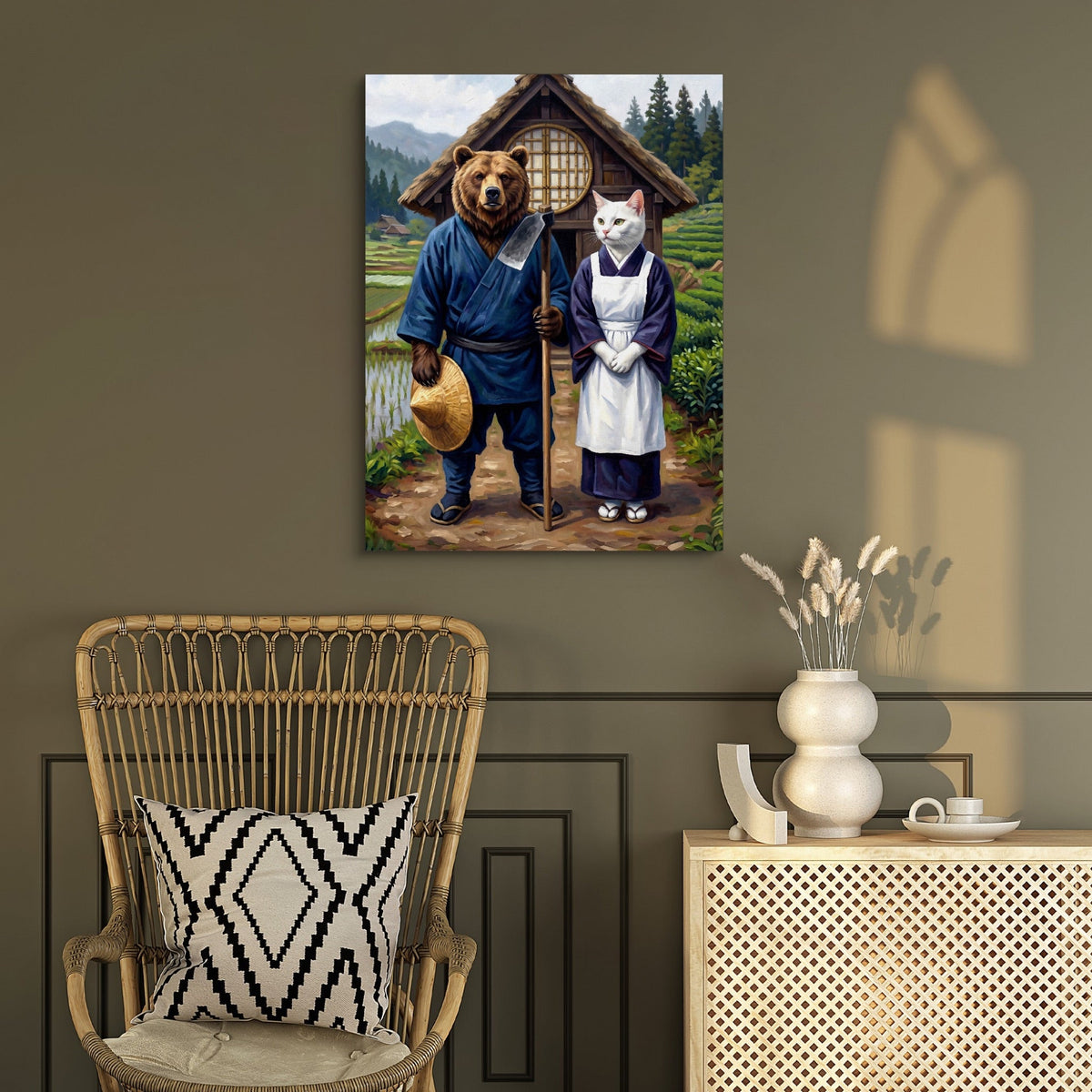 Farmers By Thatched House - Luxury Wall Art