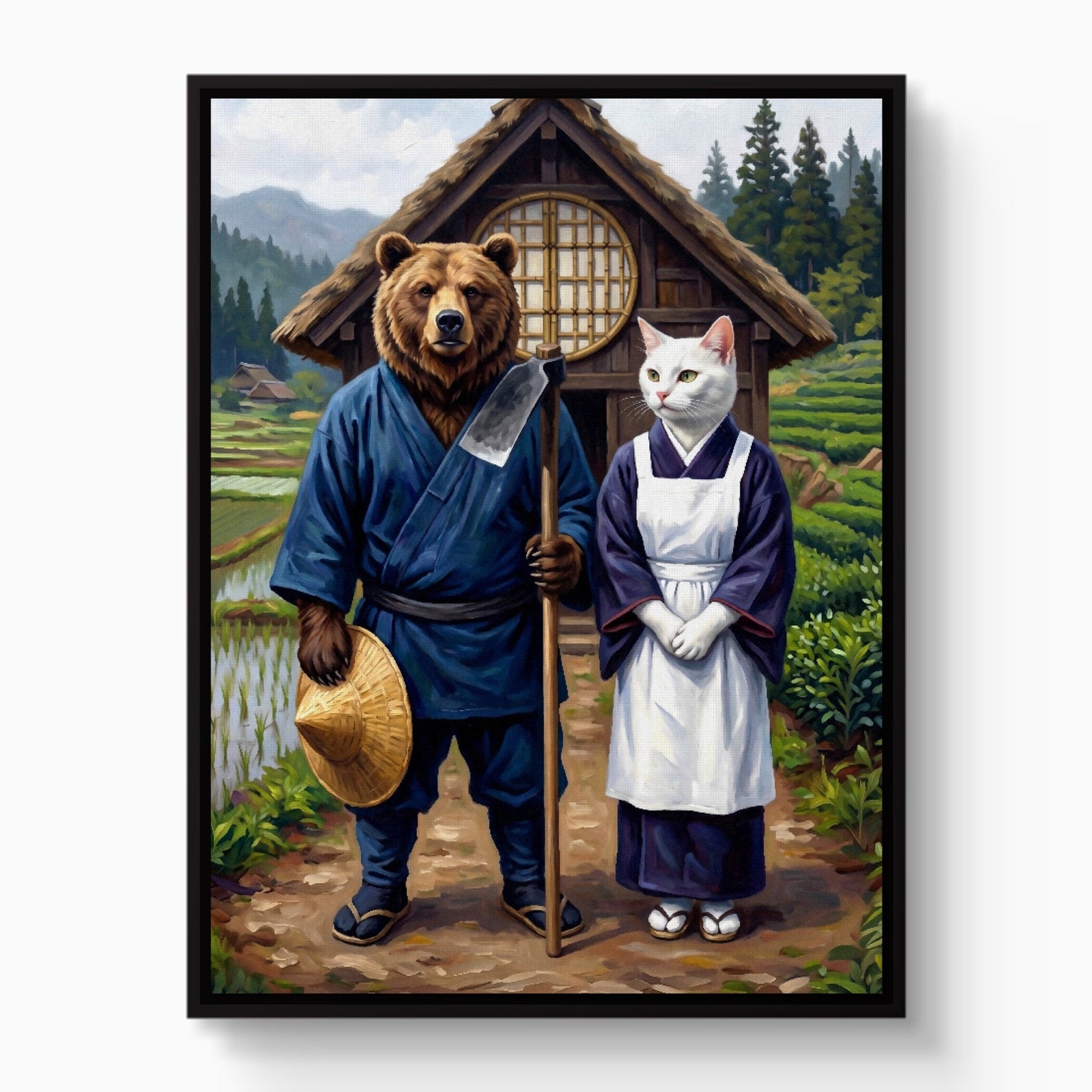 Farmers By Thatched House - Luxury Wall Art