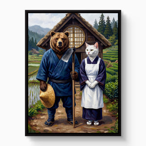 Farmers By Thatched House — farmers by thatched house white studio framed black