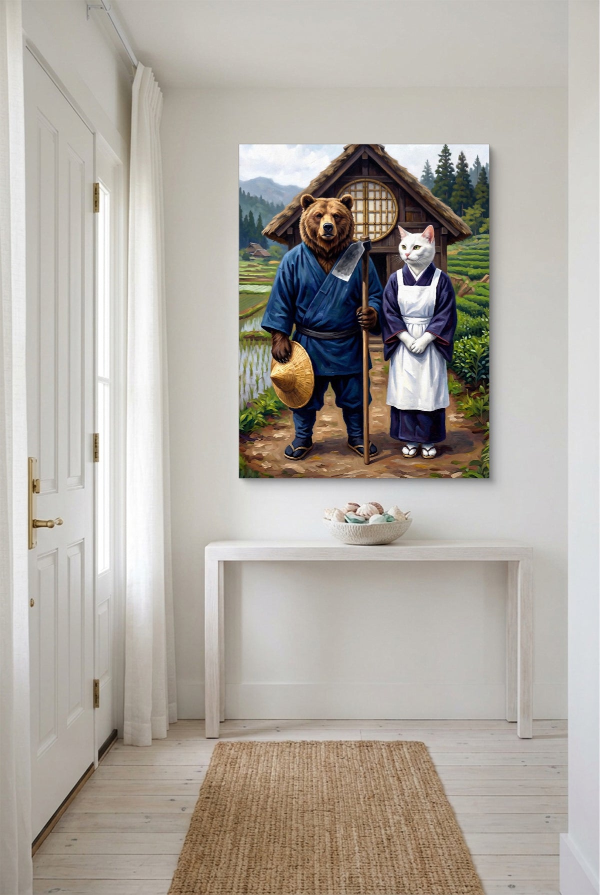 Farmers By Thatched House — farmers by thatched house p small room with table 1port flush print