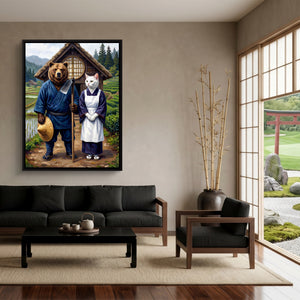 Farmers By Thatched House — farmers by thatched house sq japanese garden 1port framed black